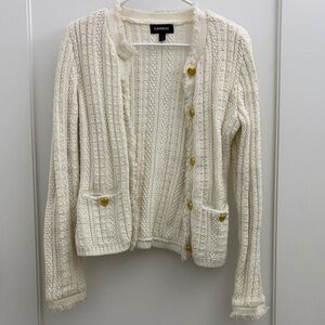 Express Ivory Textured Cardigan with Gold Buttons
